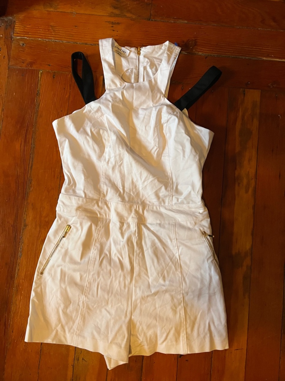 White Bebe Romper with Black Straps